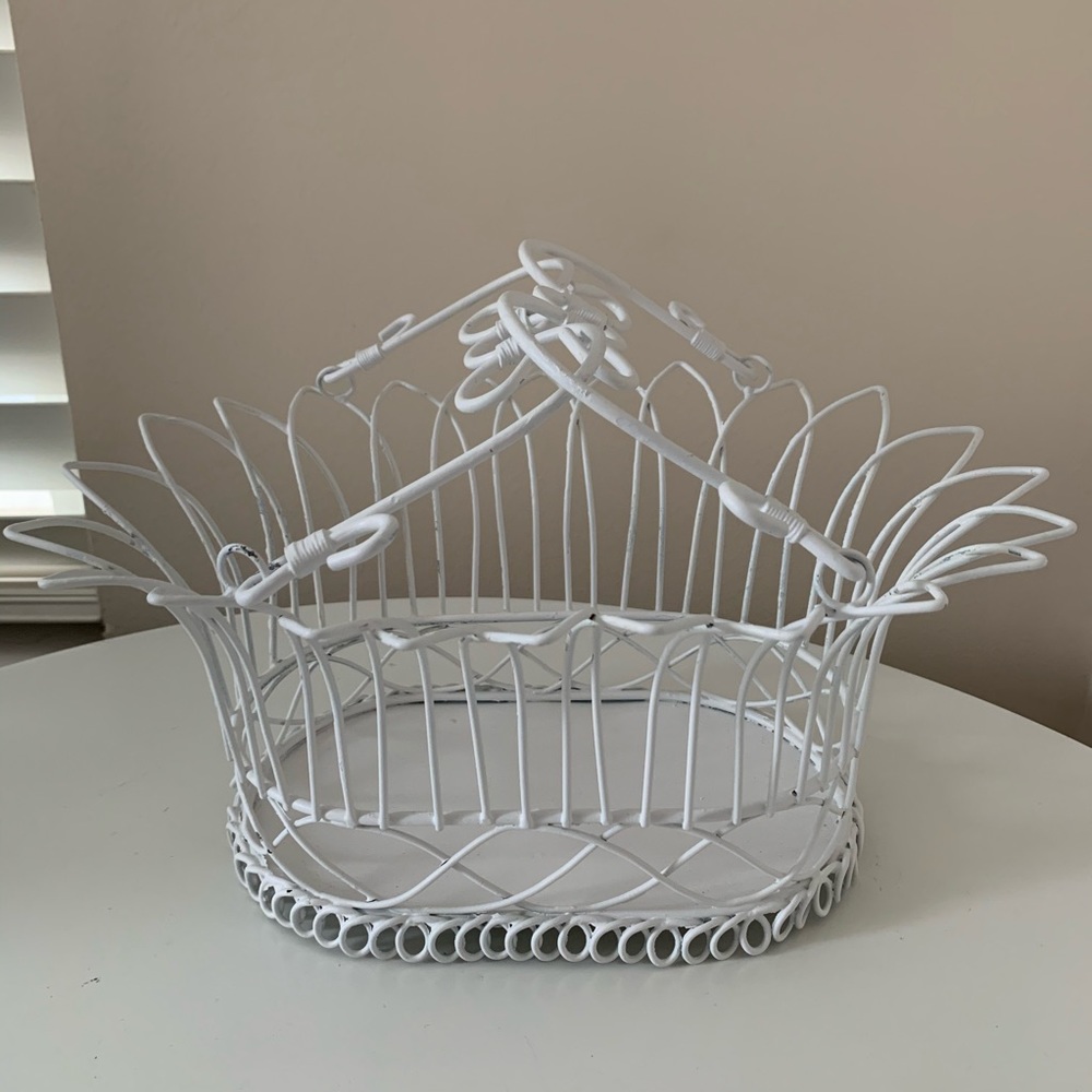 Beautiful White Wire Basket with Handles